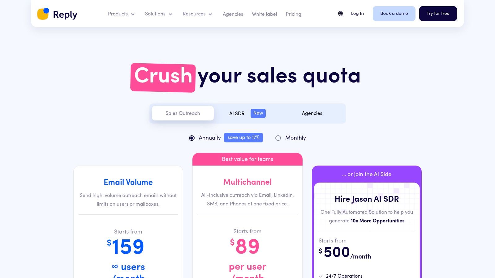 Reply.io dashboard showcasing its multichannel sequence builder.