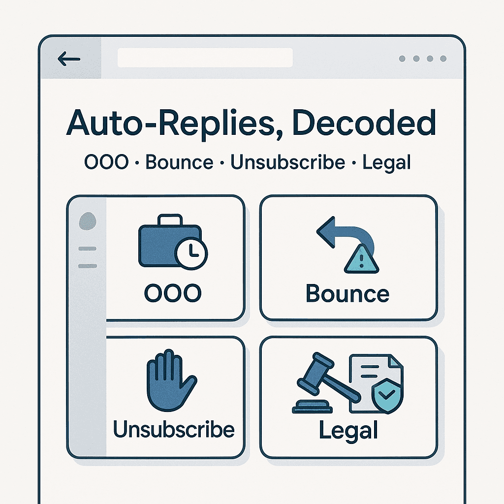 Auto-replies decoded: OOO, bounce, unsubscribe, legal