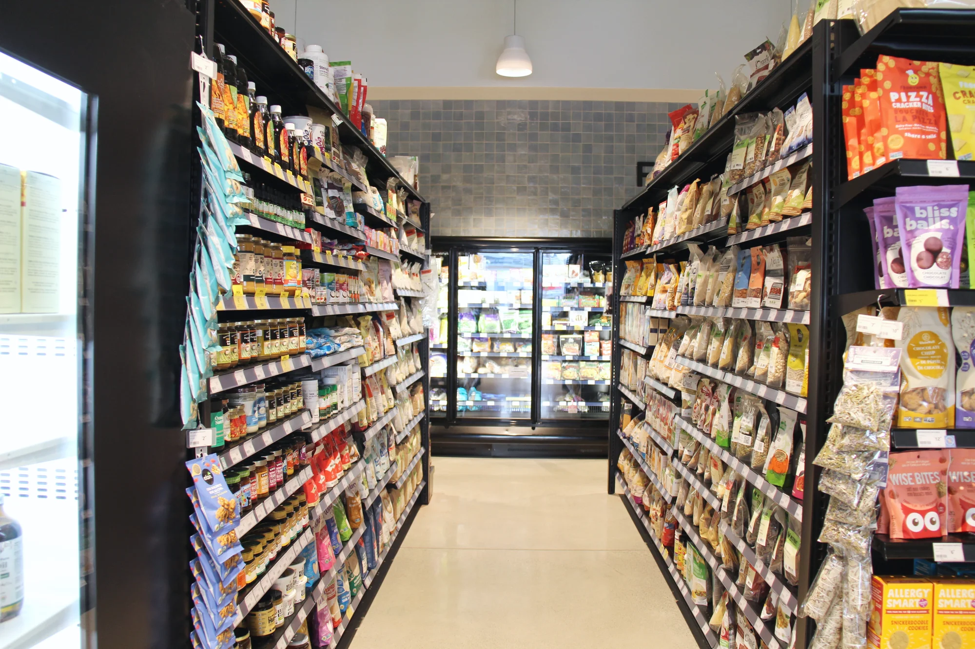 G-line gondola shelving shown in grocery retailers within Canada and the US from Continental Store Fixture Group