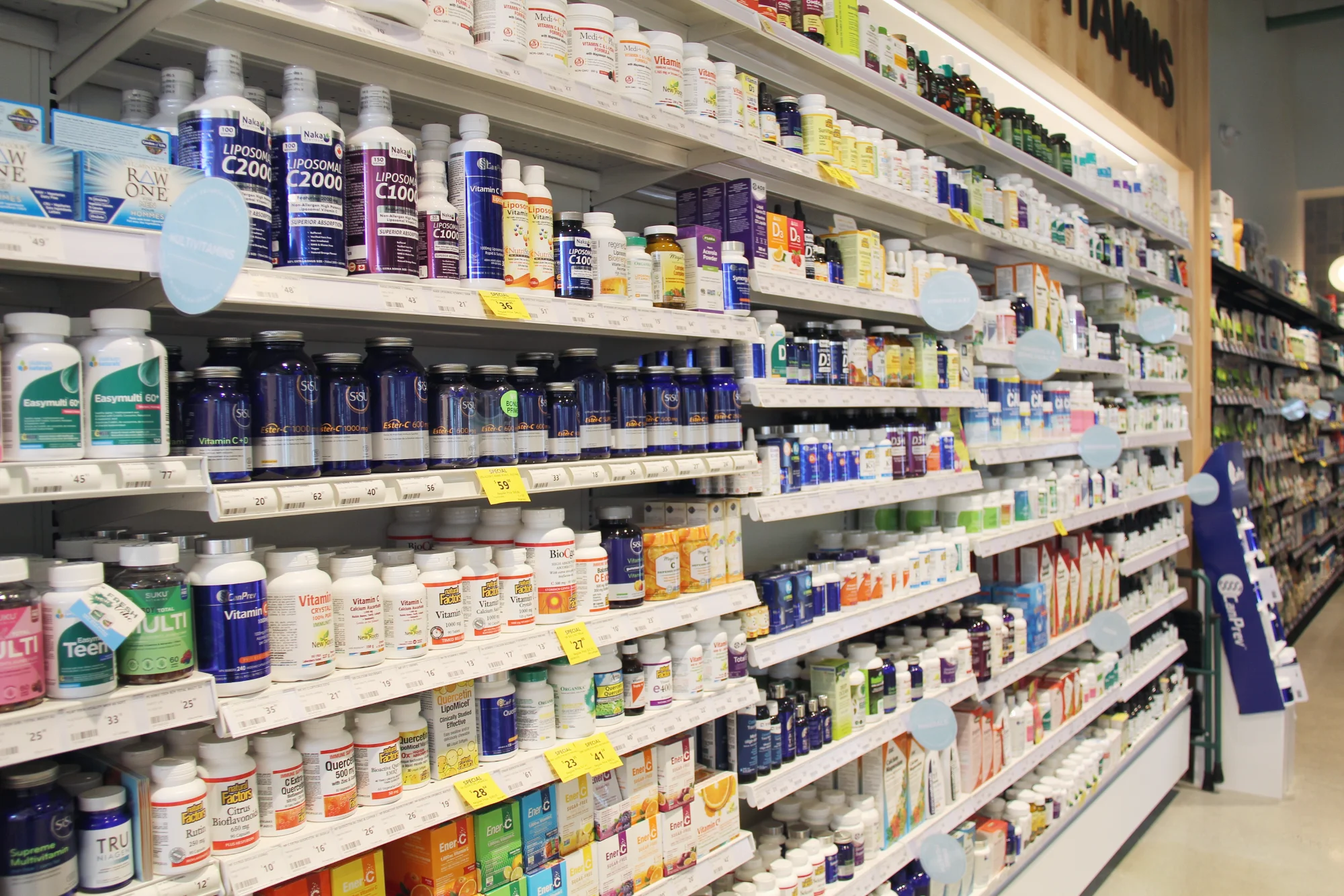 G-line gondola shelving shown in grocery retailers within Canada and the US from Continental Store Fixture Group