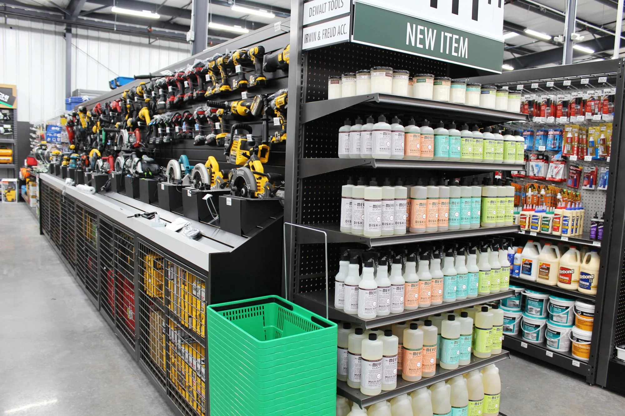 M-Line heavy duty retail shelving by Continental Store Fixture Group building supply store with security gates