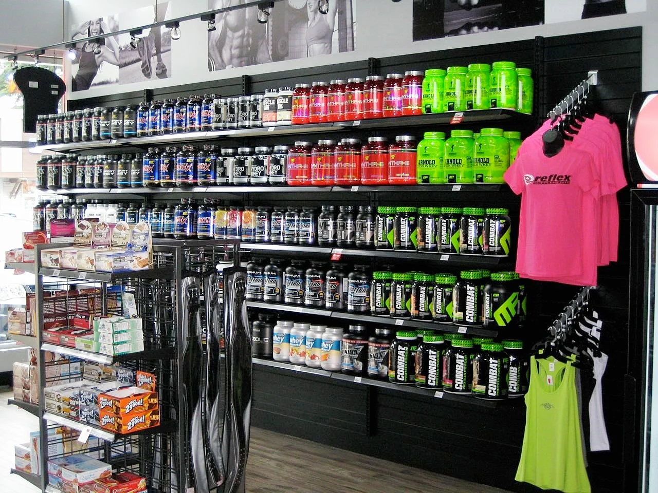 C-Line light duty gondola retail shelving in a supplement store by Continental Store Fixture Group