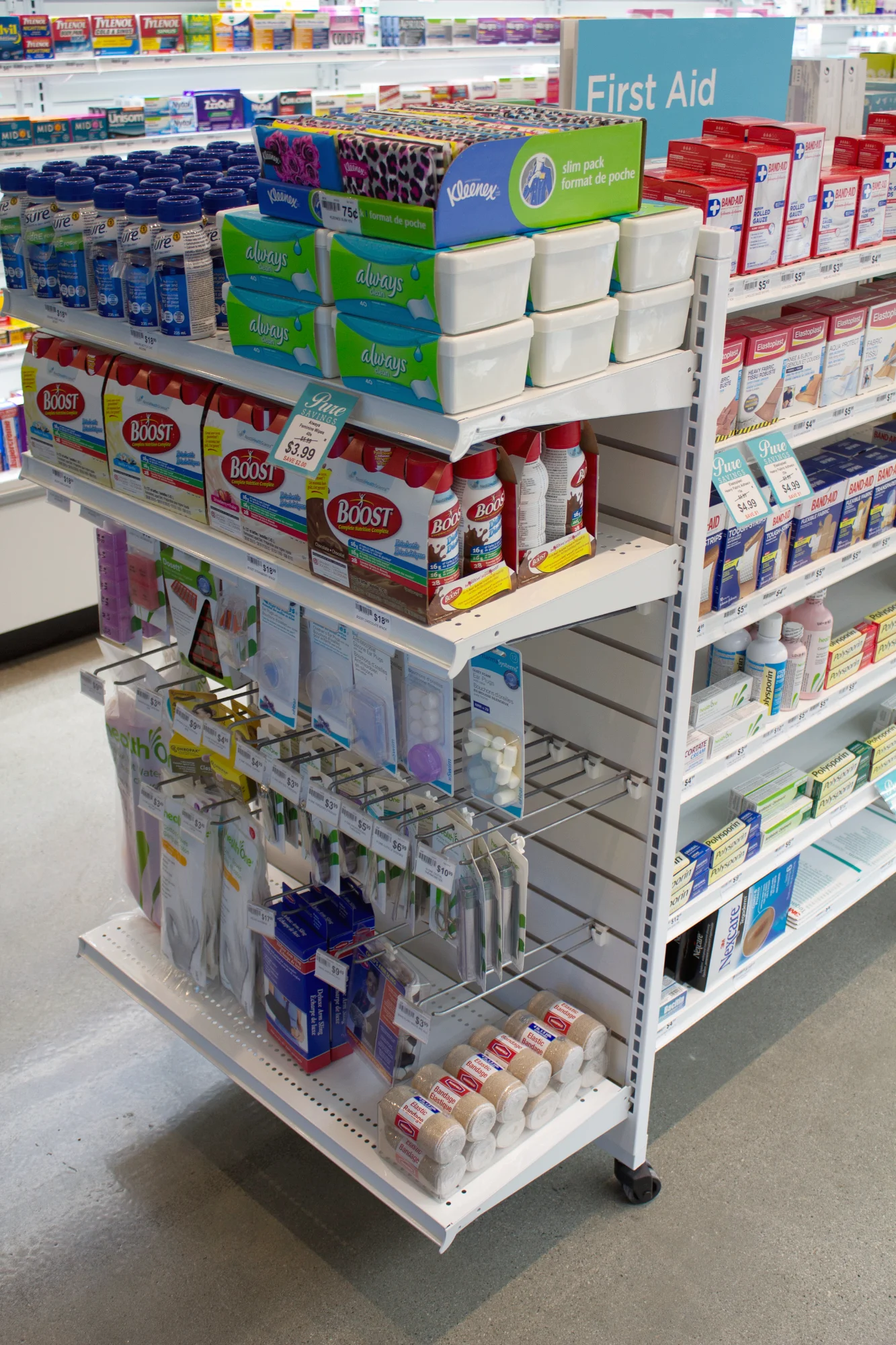 C-Line light-duty convenience store shelving in a pharmacy retailer by Continental Store Fixture Group