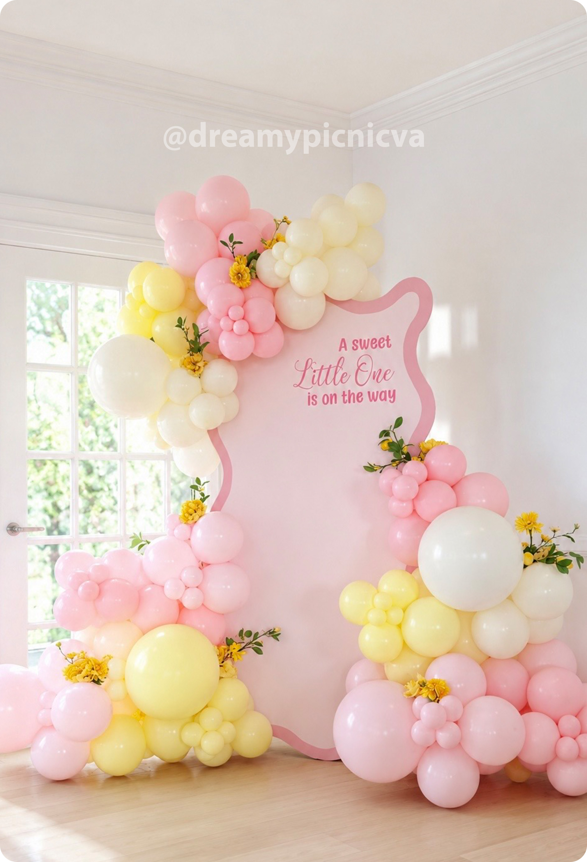 a cute balloon and backdrops display for a birthday and baby shower party in northern va dmv
