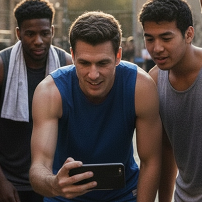 Basketball players looking at phone