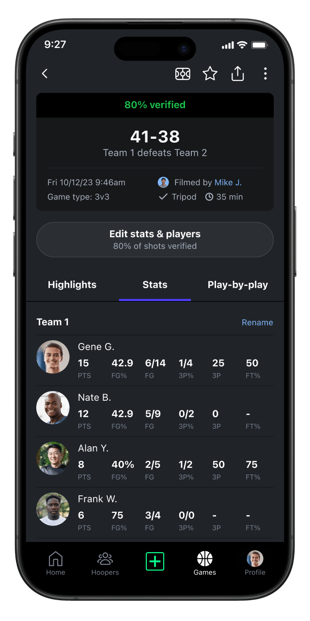 Mobile screen showing game schedule 