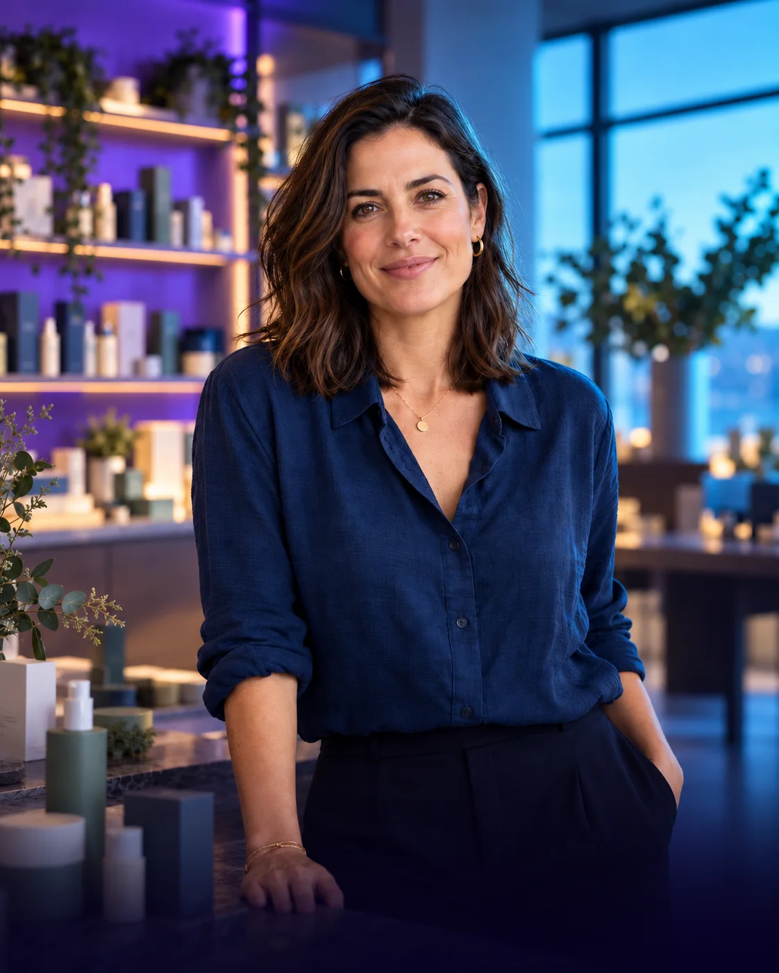 Portrait of a female founder in a skincare brand showroom