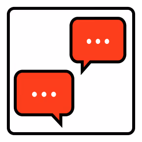 Two red and white speech bubbles on a black and white background