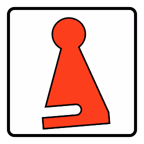 A red game piece on a white background