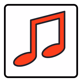 A red musical note on a white background