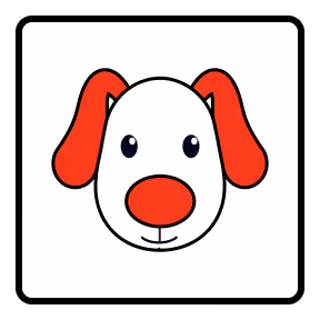 A white square with a red dog's face