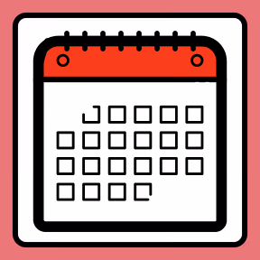 A red and white calendar on a yellow background