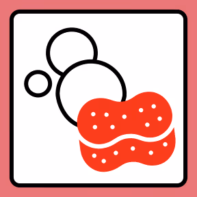 A square sign with a red sponge on it