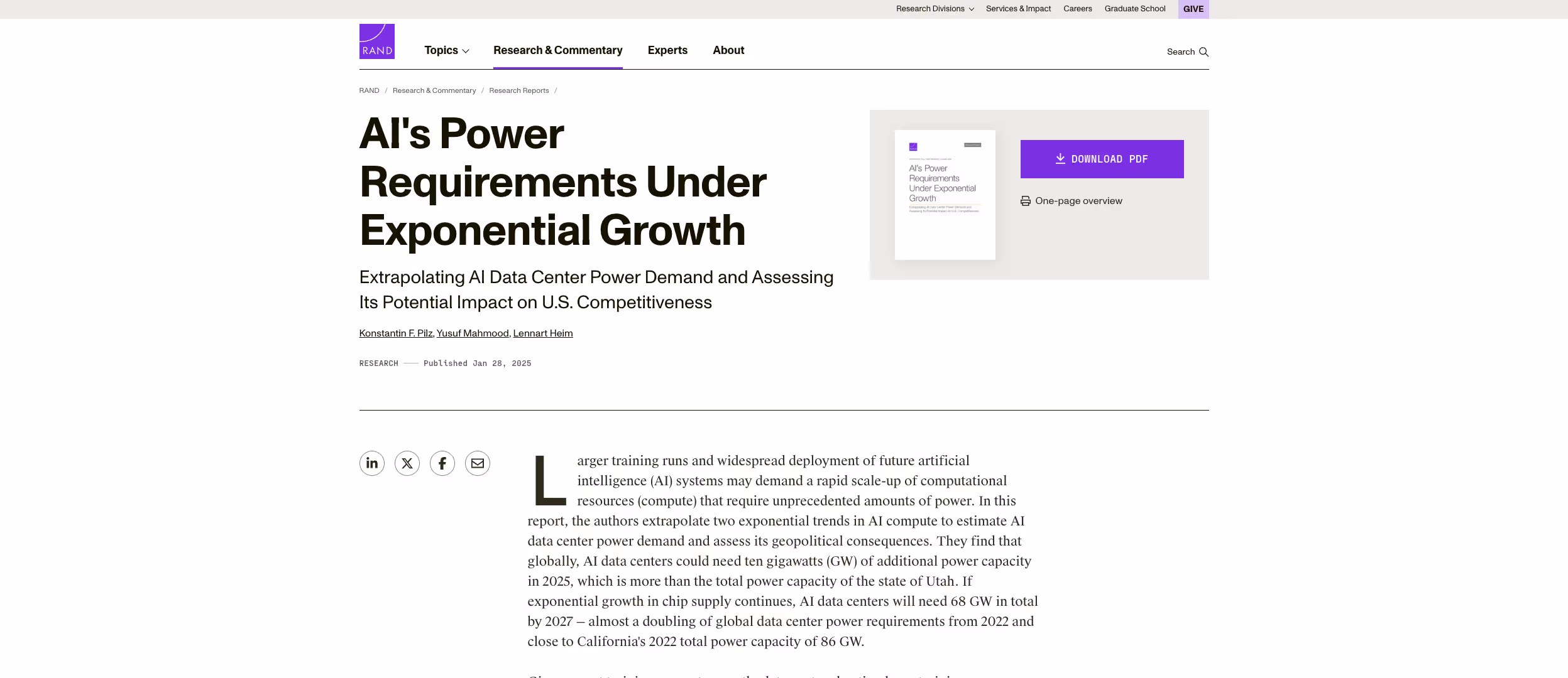 AI's Power Requirements Under Exponential Growth