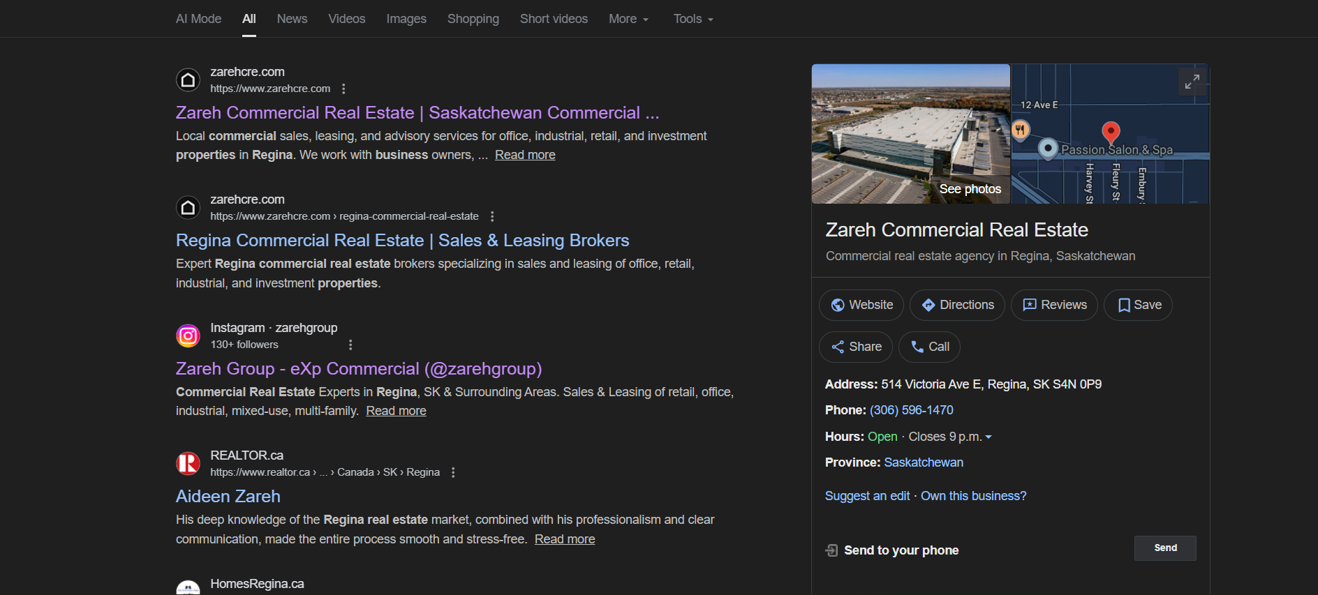 Zareh organic property search case-study results