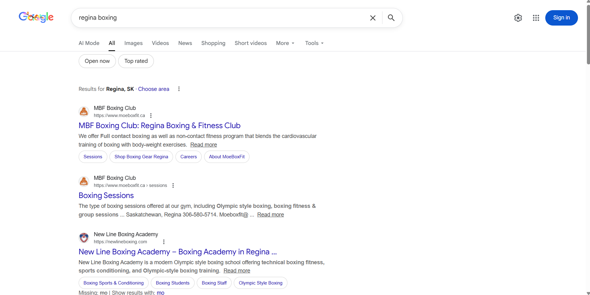 MBF Fitness Studio local search results