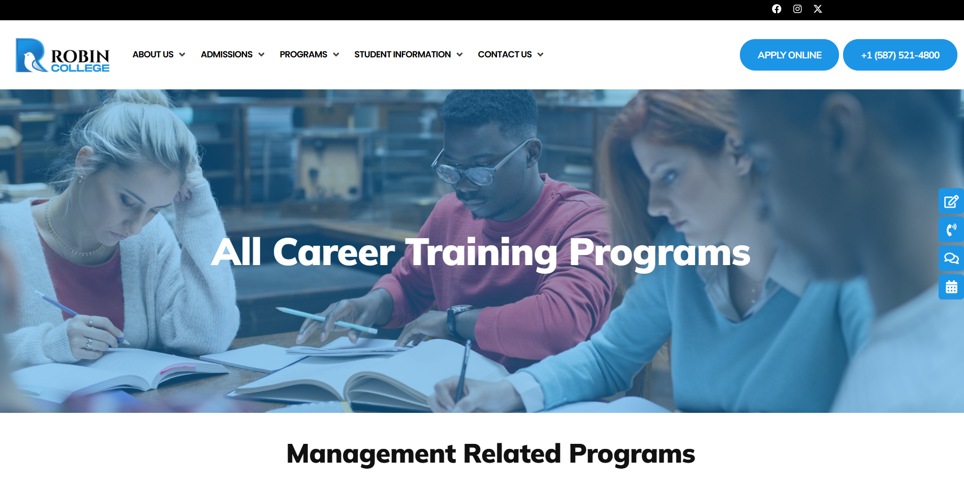 Robin College website and program SEO proof