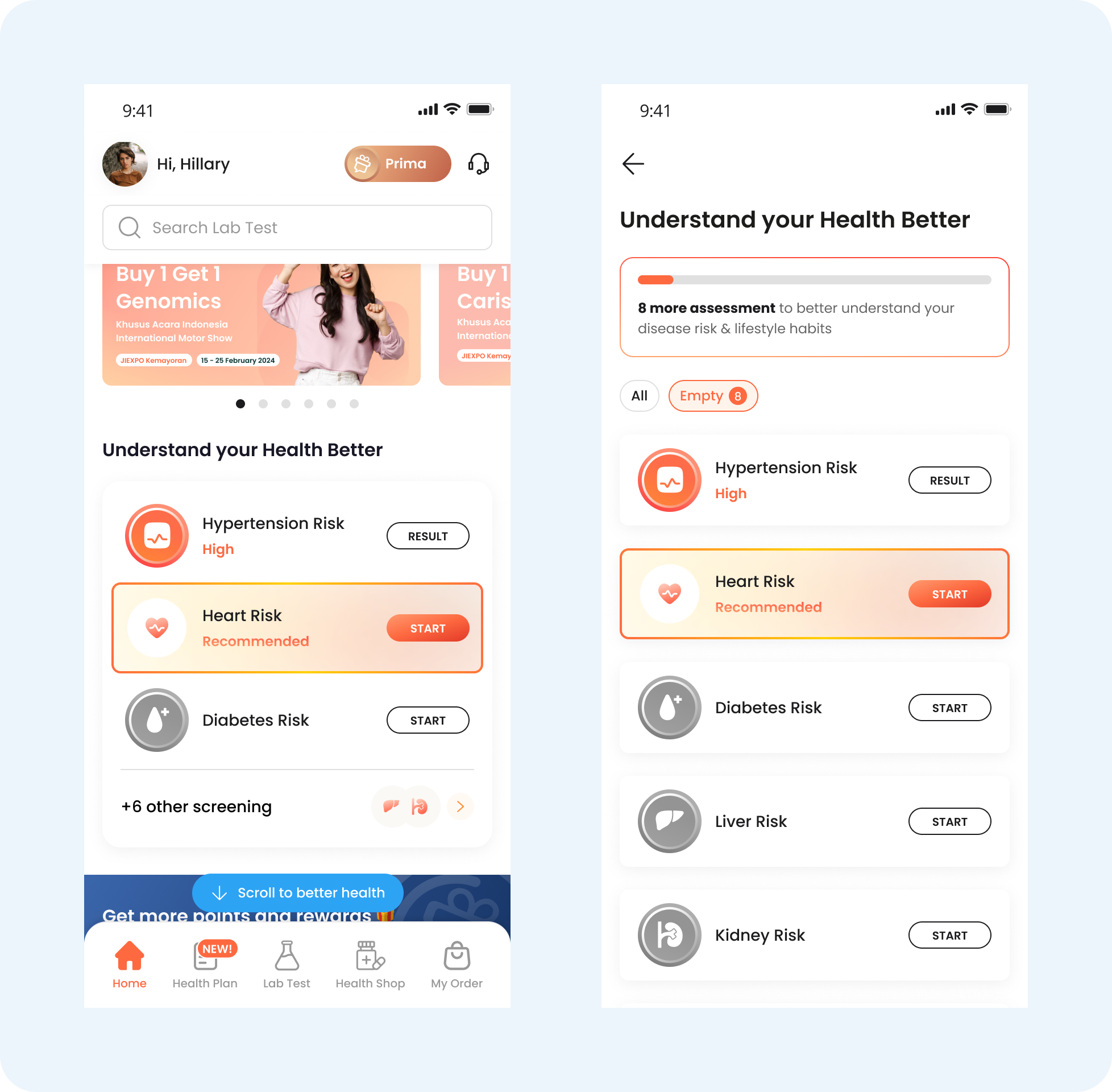 Image showing the progression of the 'Recommended' label to the next assessment after completion, encouraging a step-by-step approach.