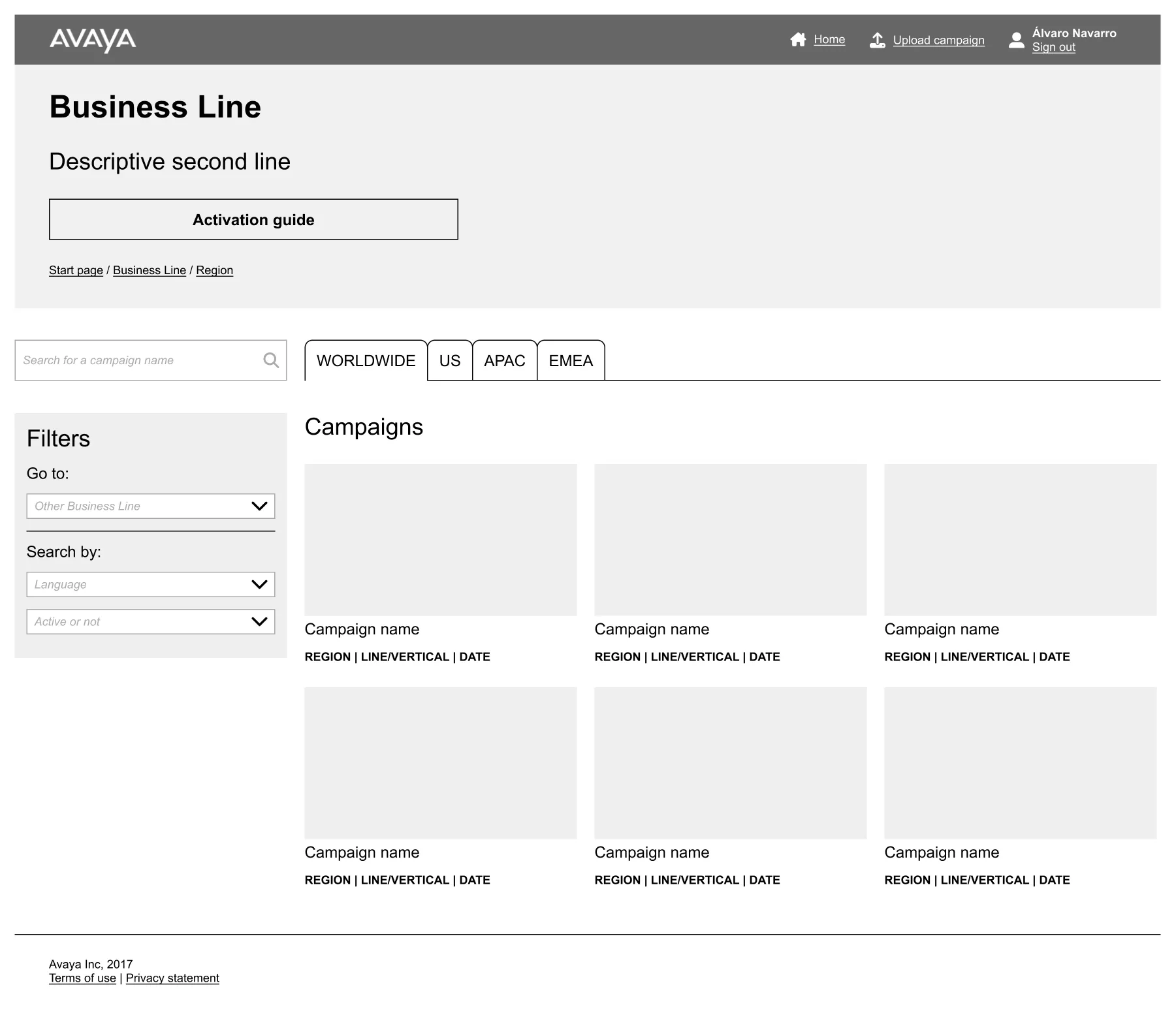 Avaya marketing library category wireframe 