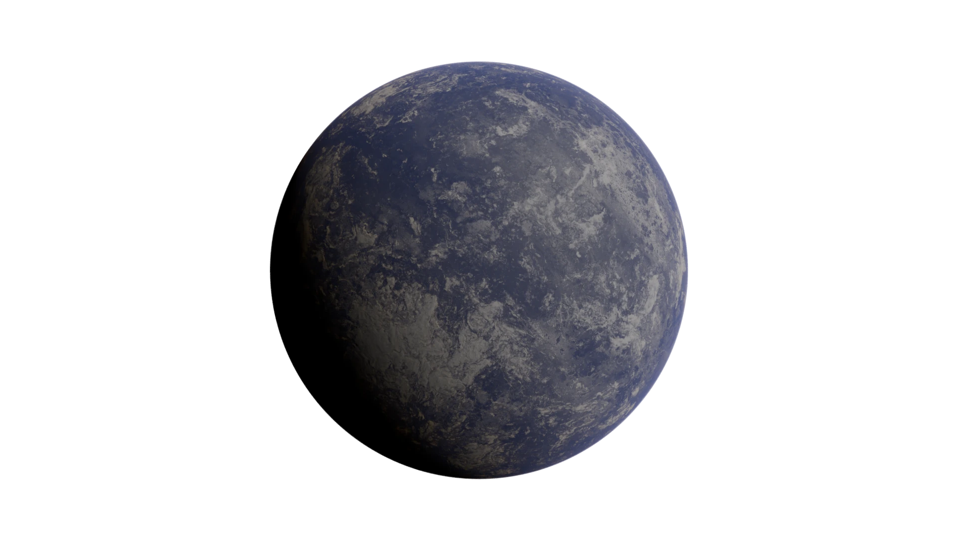 planet 4 - View of a mostly dark, cloudy planet with a blue-gray surface partially illuminated against a black background.