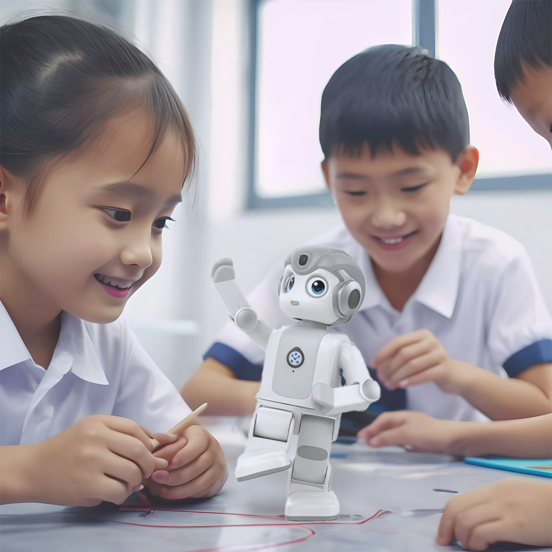 小學學生正在學習使用AI機械人Alpha Mini