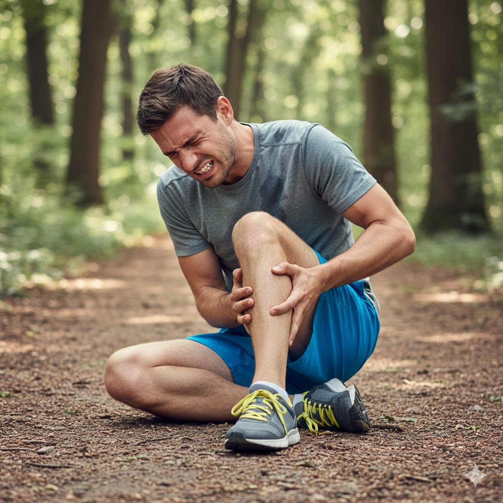 Ein Mann leidet beim Joggen unter dem Schienbeinkantensyndrom.