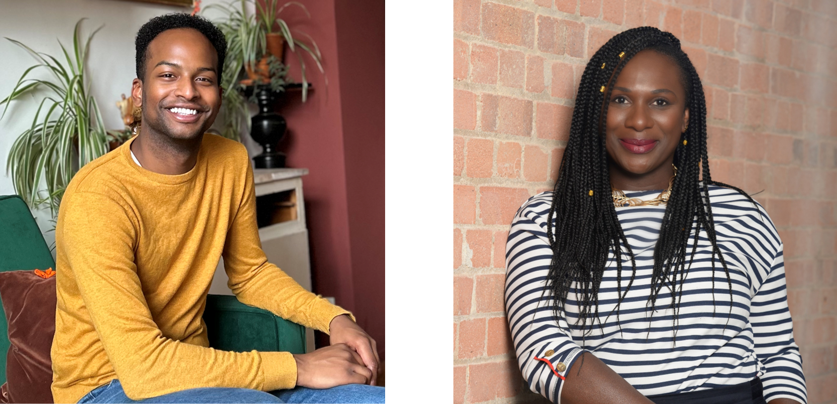 Photo of Julion a man in a yellow jumper next to a photo of Melvina a woman wearing a stripy top. Both are co-producers of this LUSTRUM 2 project