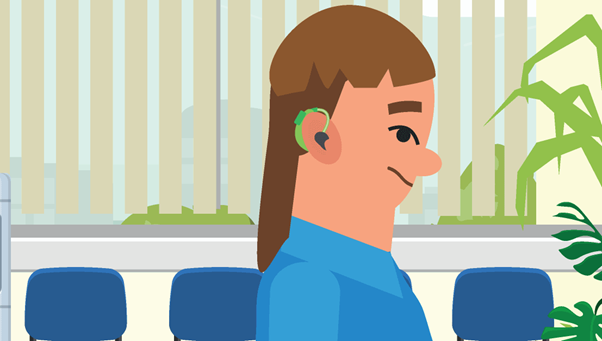 Illustration of a person wearing a hearing aid.