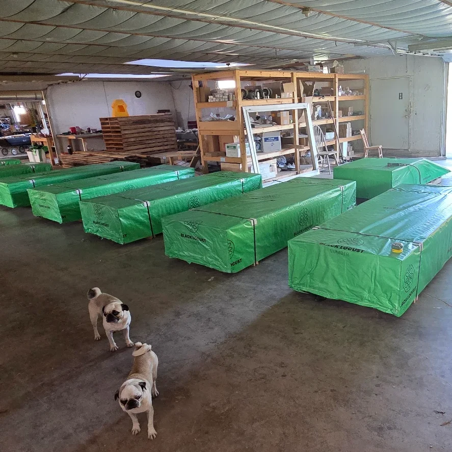 Finished black locust lumber orders wrapped and packed, ready for shipping