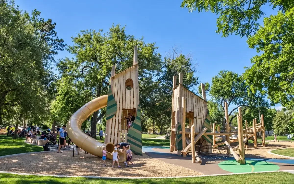 Black locust playground towers with tube slide