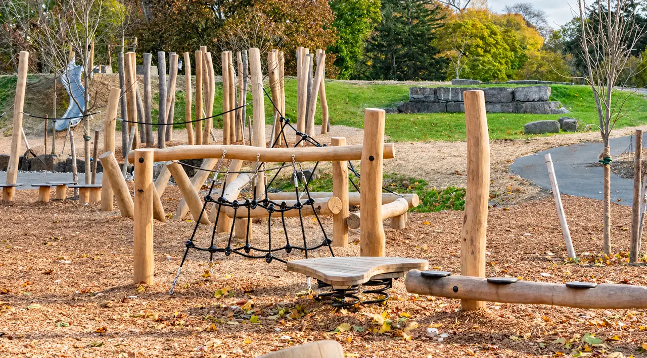 Black locust palisade rope course in a playground