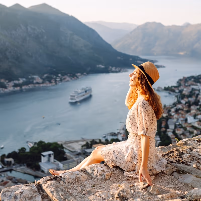 A woman is enjoying her holiday in the sun