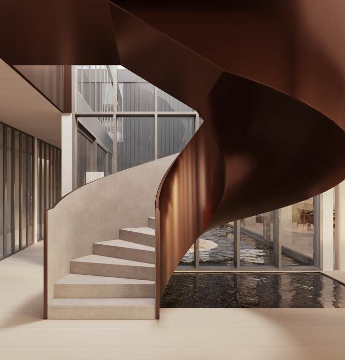 EHA sculptural staircase above water