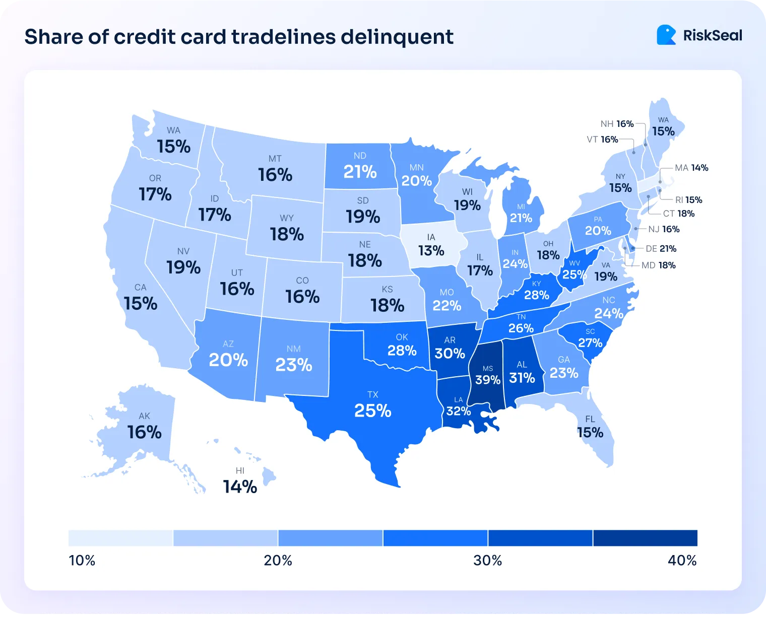 Map showing the share of delinquent credit card tradelines