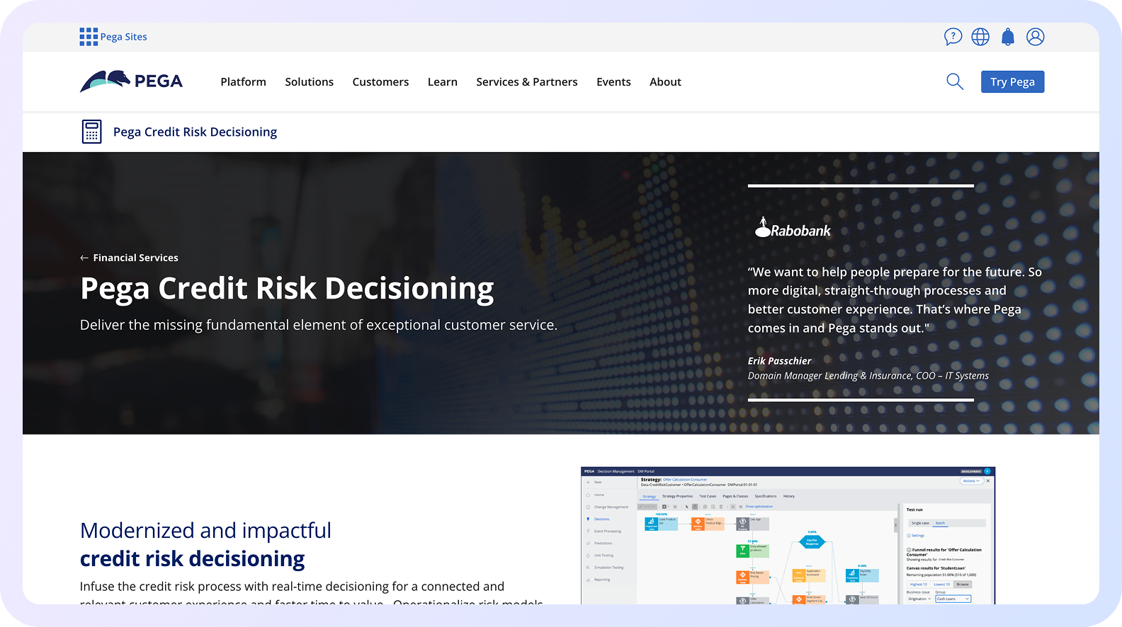Pega Credit Risk Decisioning platform interface for real-time credit risk management