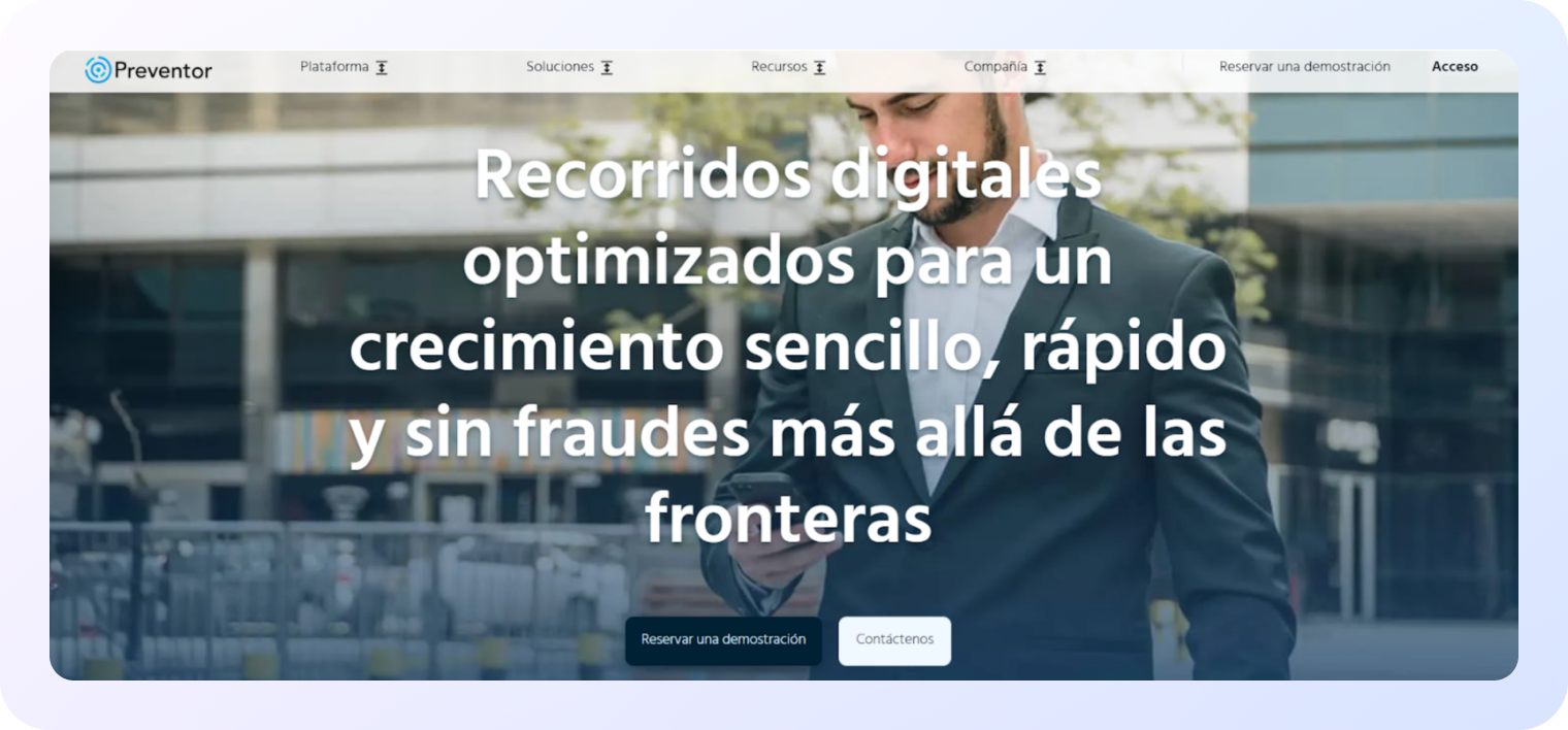 Preventor home page screenshot