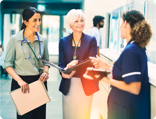 hospital workers chatting