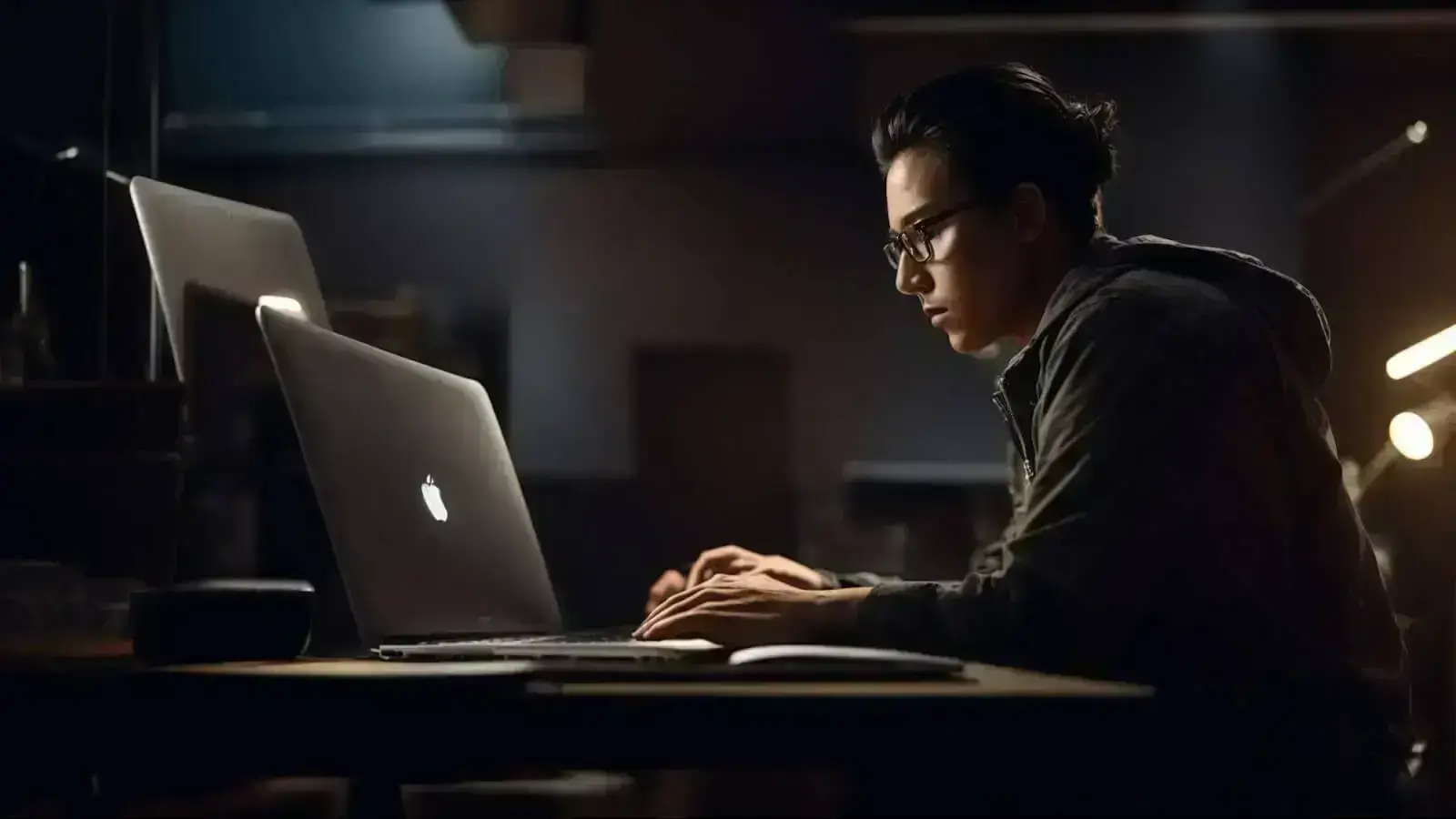 a designer intently working on a laptop, transforming a webpage layout into a live site.