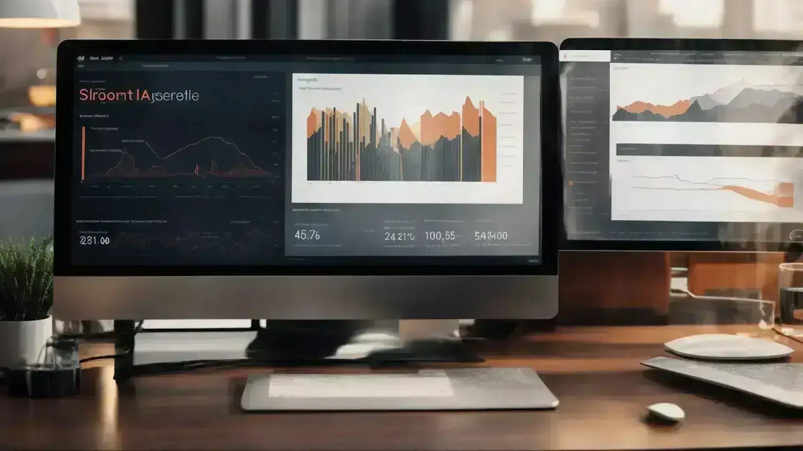 a computer screen showing an attractive website layout alongside charts and graphs representing marketing analytics.