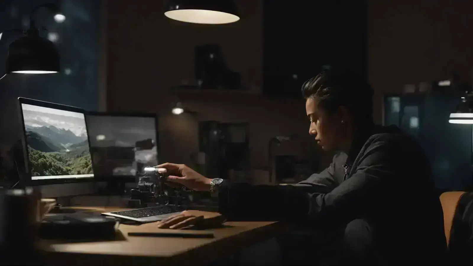 a designer meticulously adjusts the properties of a 3d model's lustrous surface on their computer, reflecting a virtual environment with exceptional realism.
