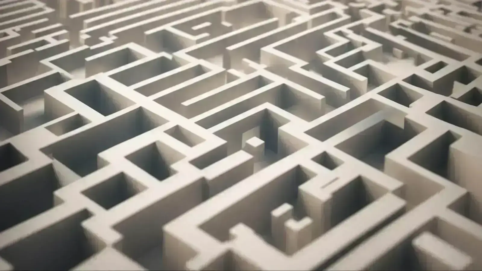 a minimalist 3d-rendered web interface showing a maze with a clear path leading through it.
