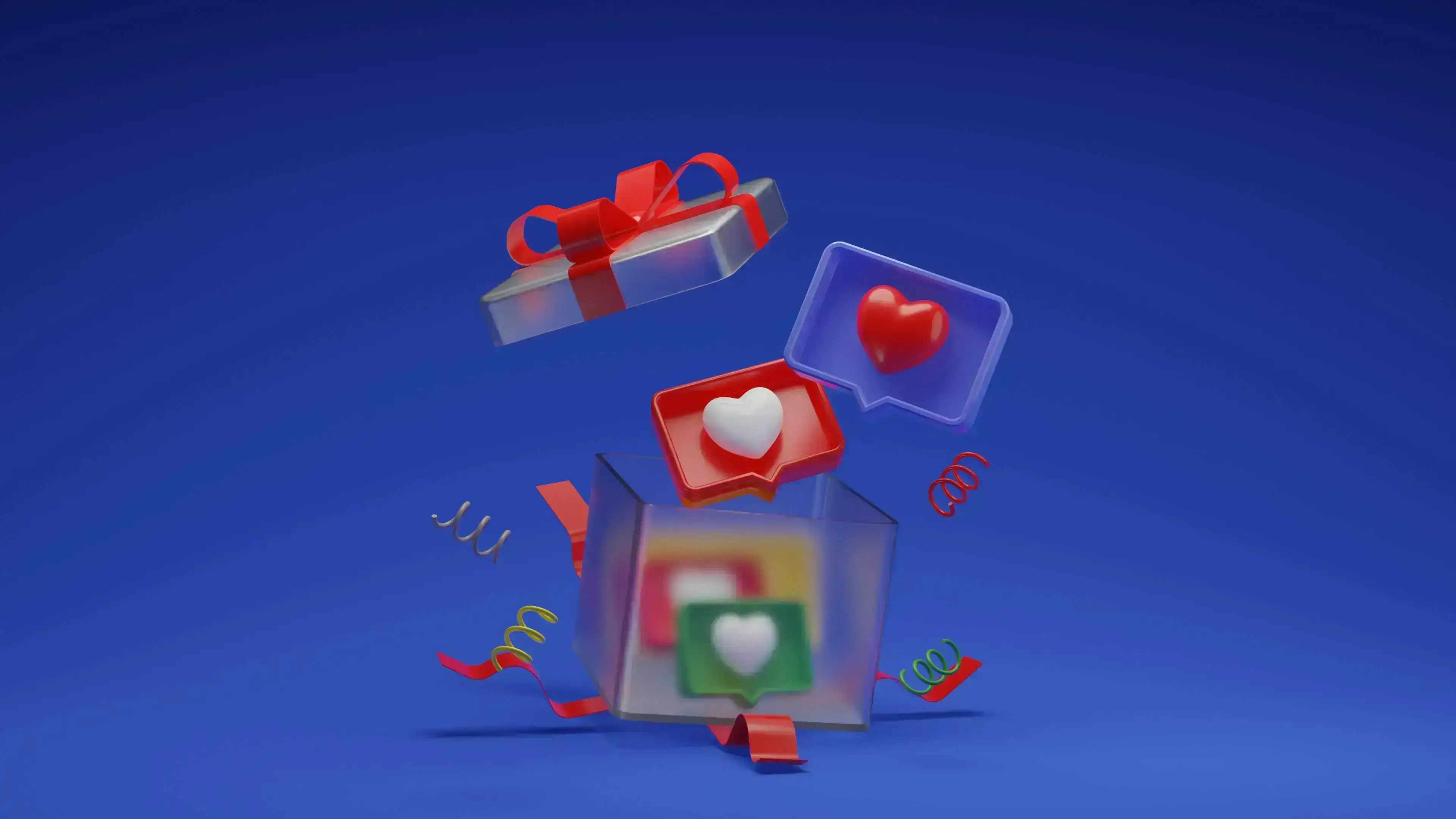 A transparent gift box with a red ribbon lid bursts open, symbolizing the impact of SEO tactics for attorneys.