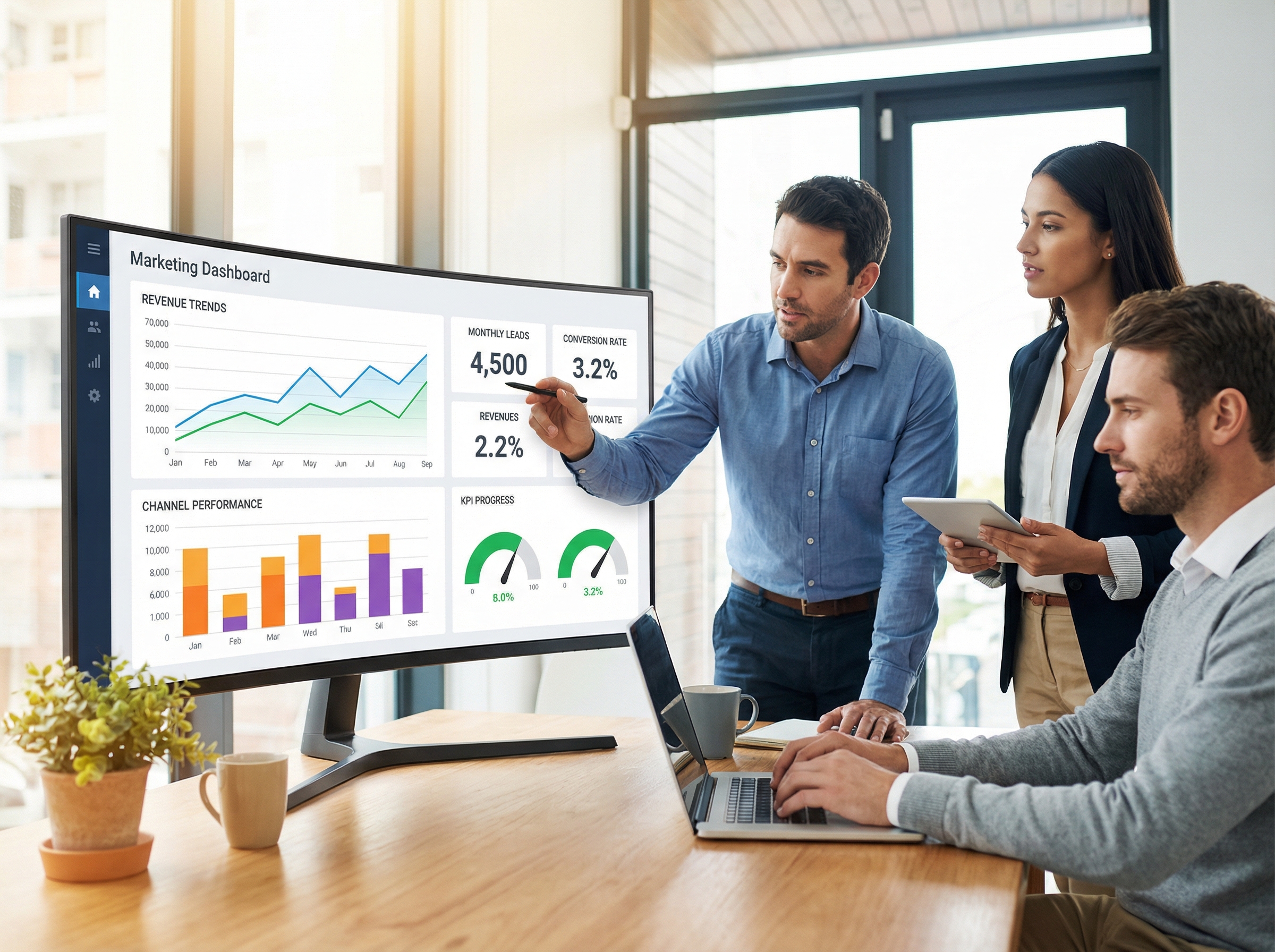Professional marketing dashboard design with clear visual hierarchy and data visualizations