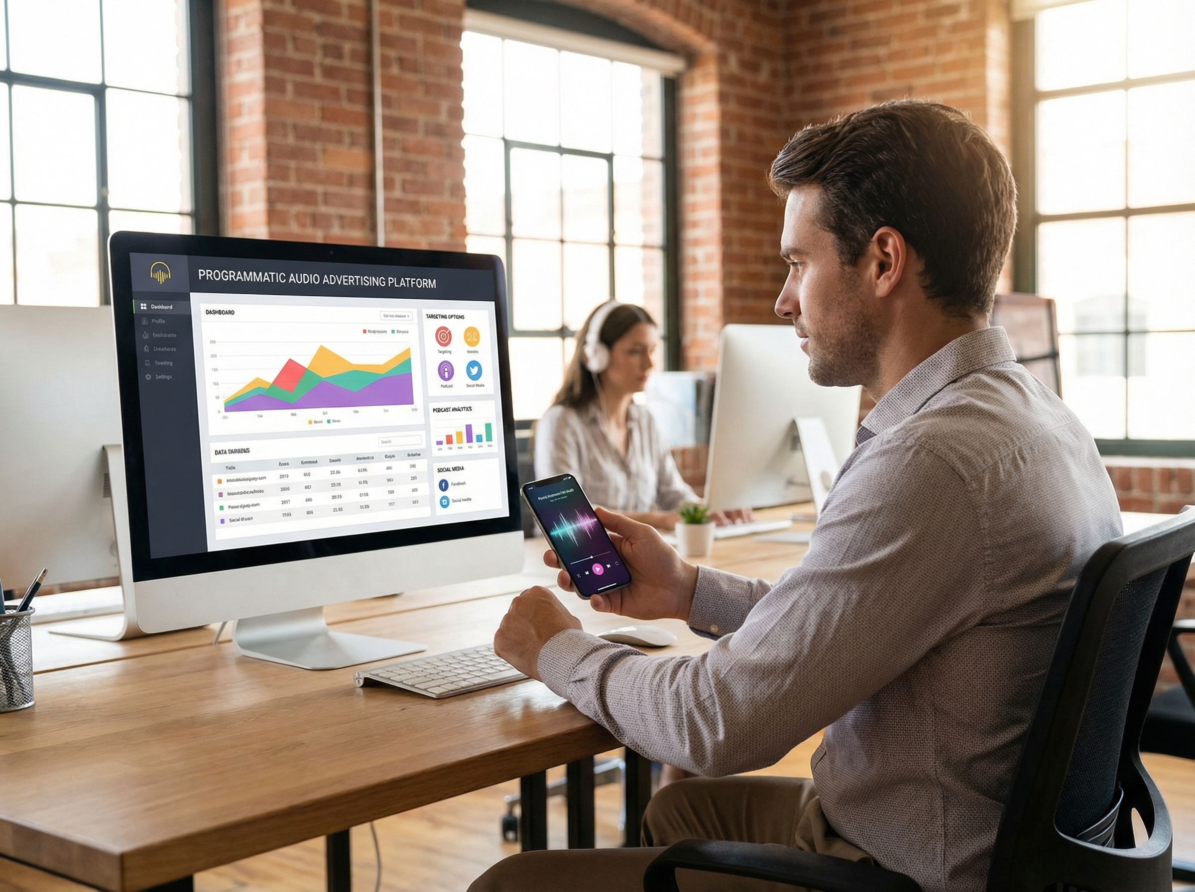 Programmatic audio advertising platform dashboard showing targeting options