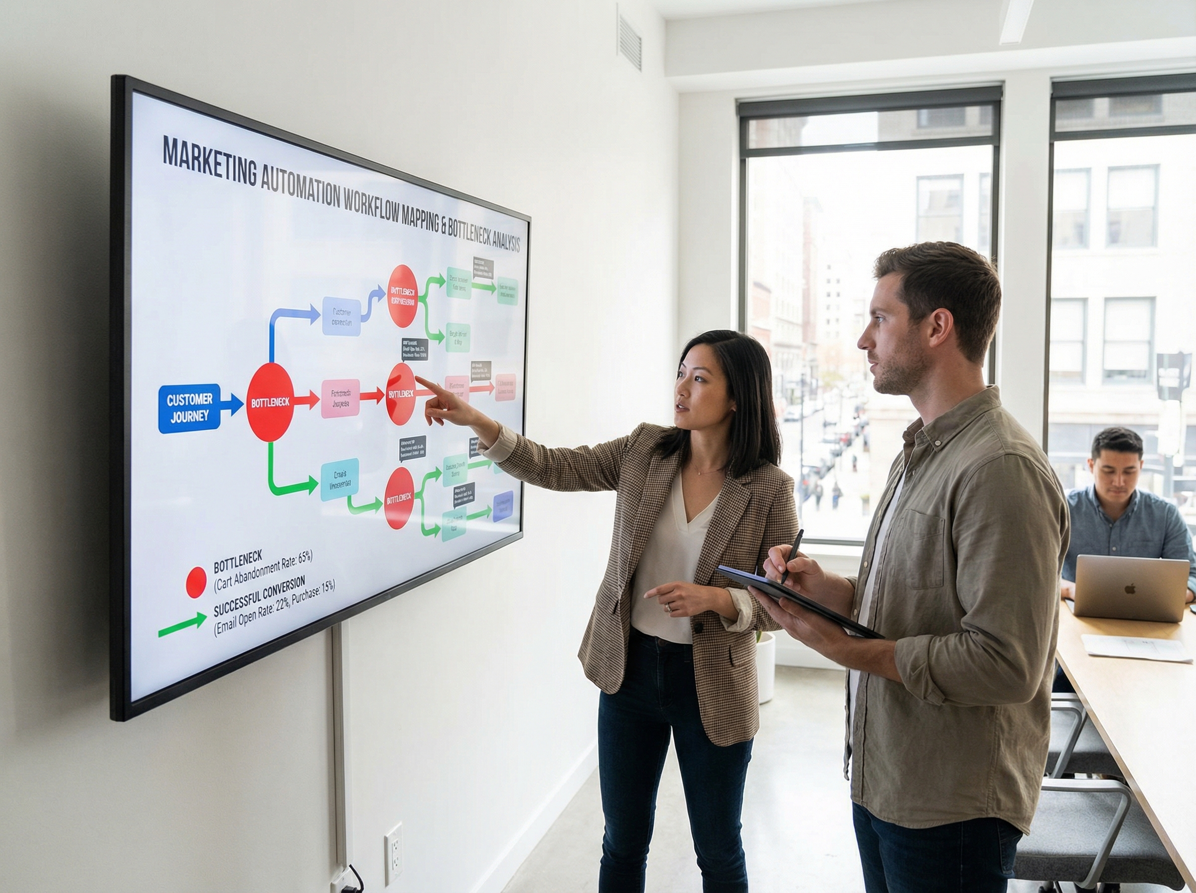 Marketing automation workflow mapping and bottleneck analysis