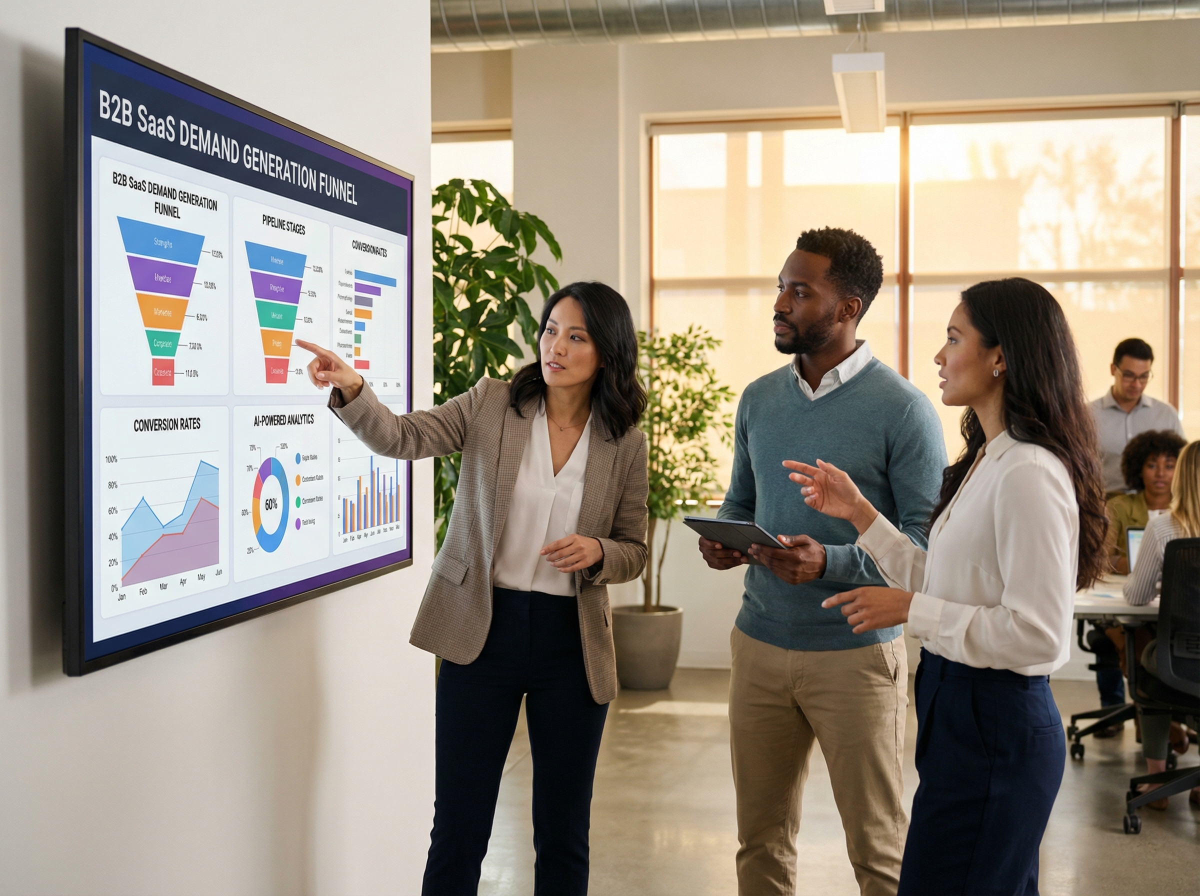 B2B SaaS demand generation funnel dashboard with conversion metrics