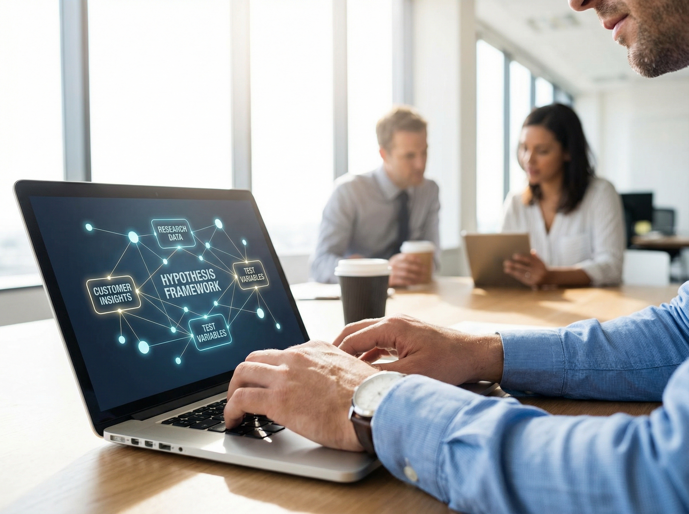 Hypothesis development framework visualization with research data and testing variables