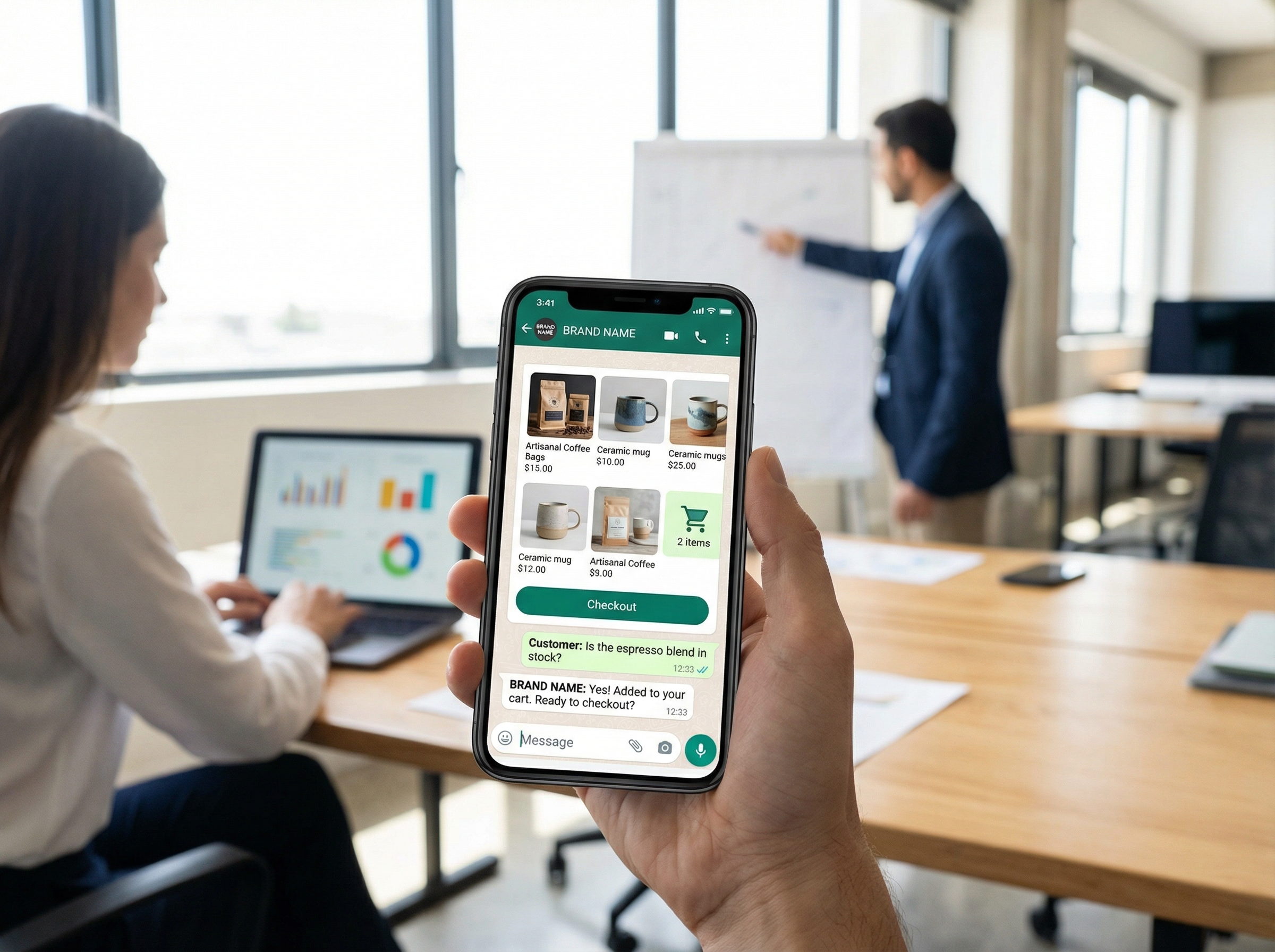 WhatsApp Business conversational commerce interface on mobile