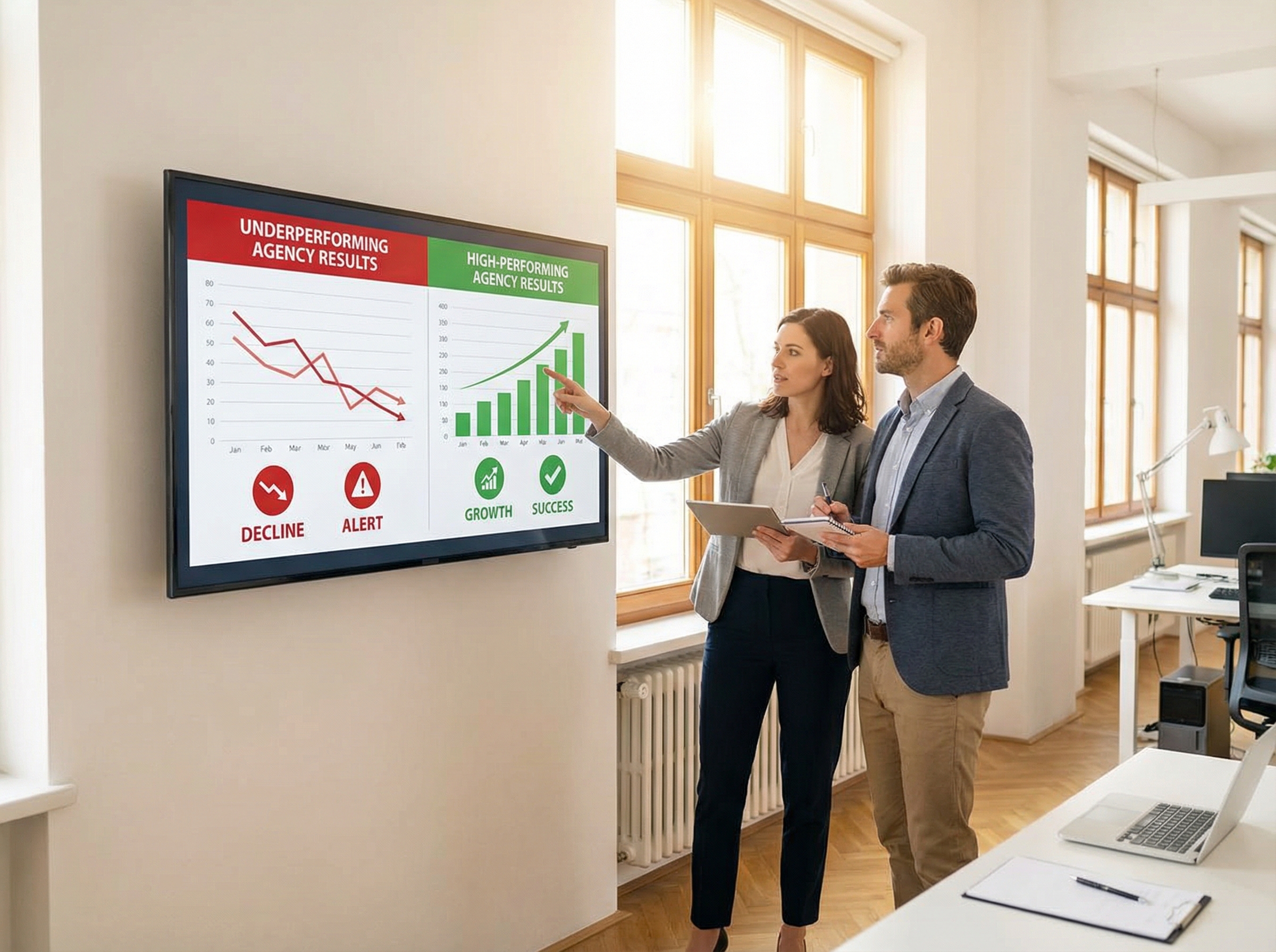 Comparison of underperforming versus high-performing marketing agency results