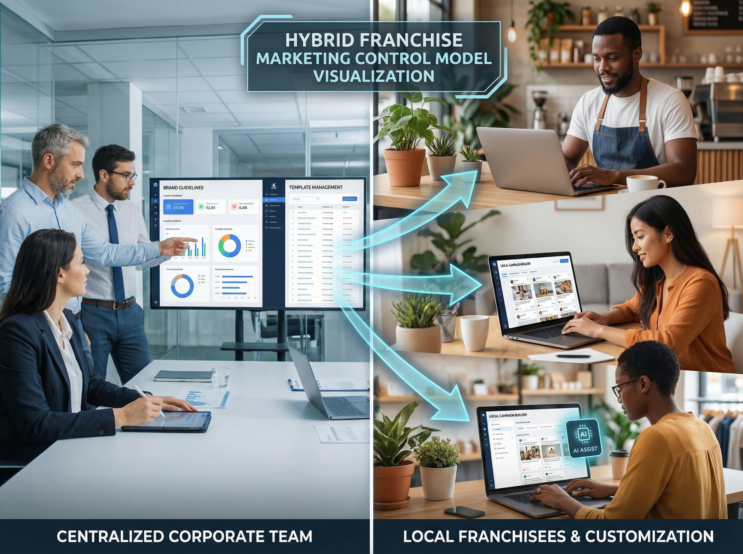 Hybrid franchise marketing control model visualization